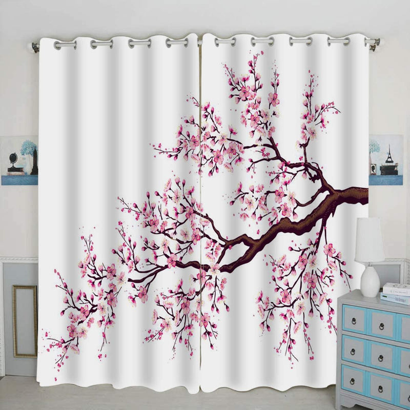 QH Window Curtain Panels Cherry Blossom Pattern Blackout Curtain Panels Thermal Insulated & Light Blocking 42W X 84L Inch (Set of 2 Panels) Home & Garden > Decor > Window Treatments > Curtains & Drapes QH   