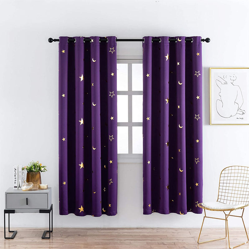 Girl Curtains for Bedroom Pink with Gold Stars Blackout Window Drapes for Nursery Heavy and Soft Energy Efficient Grommet Top 52 Inch Wide by 84 Inch Long Set of 2 Home & Garden > Decor > Window Treatments > Curtains & Drapes Gold Dandelion Blackout Gold Purple 52 in x 84 in 