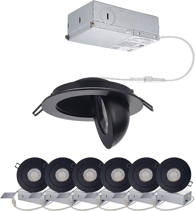 POPANU Swivel Gimbal Light Black Recessed 6PACK 4Inch 9W 360Degree Rotation 90Degree Tilt LED Canless Lighting Fixture