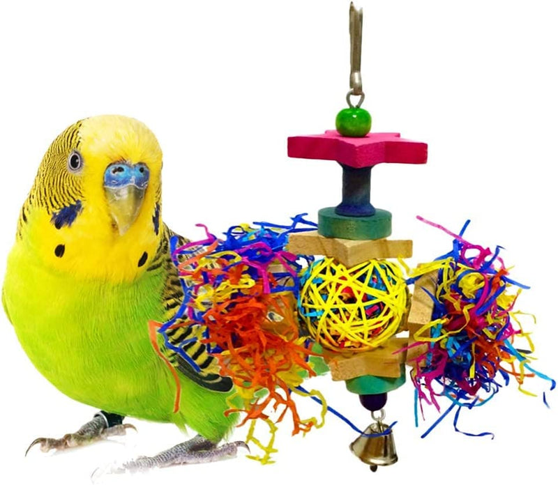 Sungrow Parakeet Toy, Brightly Colored Hanging Toy Made of Rattan, Wood and Shredded Paper, for Small and Medium Parrots, Cockatiels, Lovebirds and Finches (1 Piece) Animals & Pet Supplies > Pet Supplies > Bird Supplies > Bird Toys SunGrow   