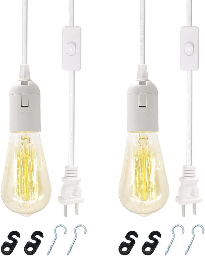 Plug in Hanging Light Kit, Retro Hanging Lights with Plug in Cord, E26 E27 Industrial Pendant Light Fixture, 9.8 FT Cord with On/Off Switch Hanging Lamp for Living Room Bedroom 2 Pack (White) Home & Garden > Lighting > Lighting Fixtures OmiSun   
