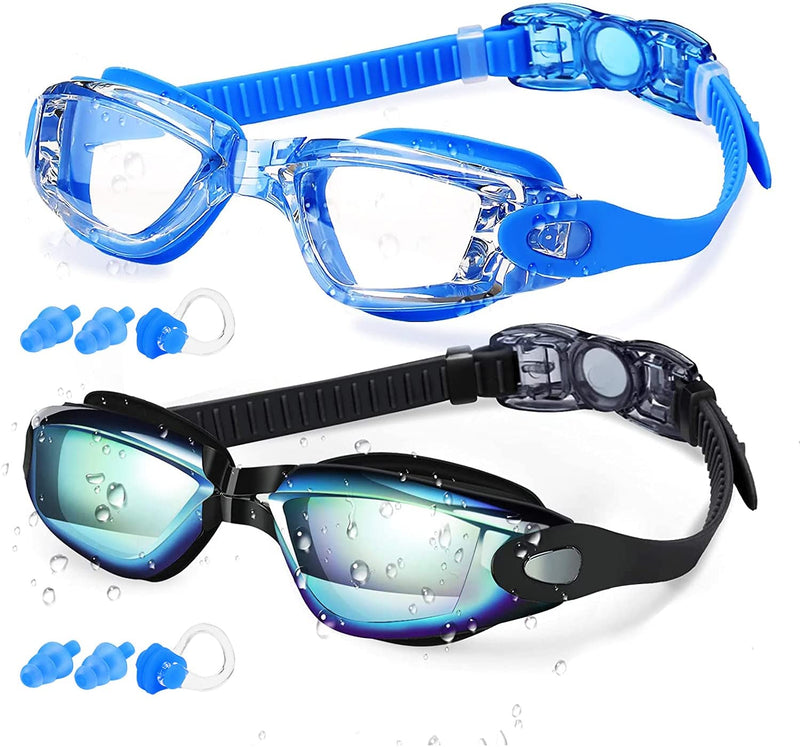 Elimoons Swim Goggles for Men Women, Swimming Goggles anti Fog UV Protection, 2 Pack Sporting Goods > Outdoor Recreation > Boating & Water Sports > Swimming > Swim Goggles & Masks Elimoons 01.clear Blue+ Ultra Mirrored Black  