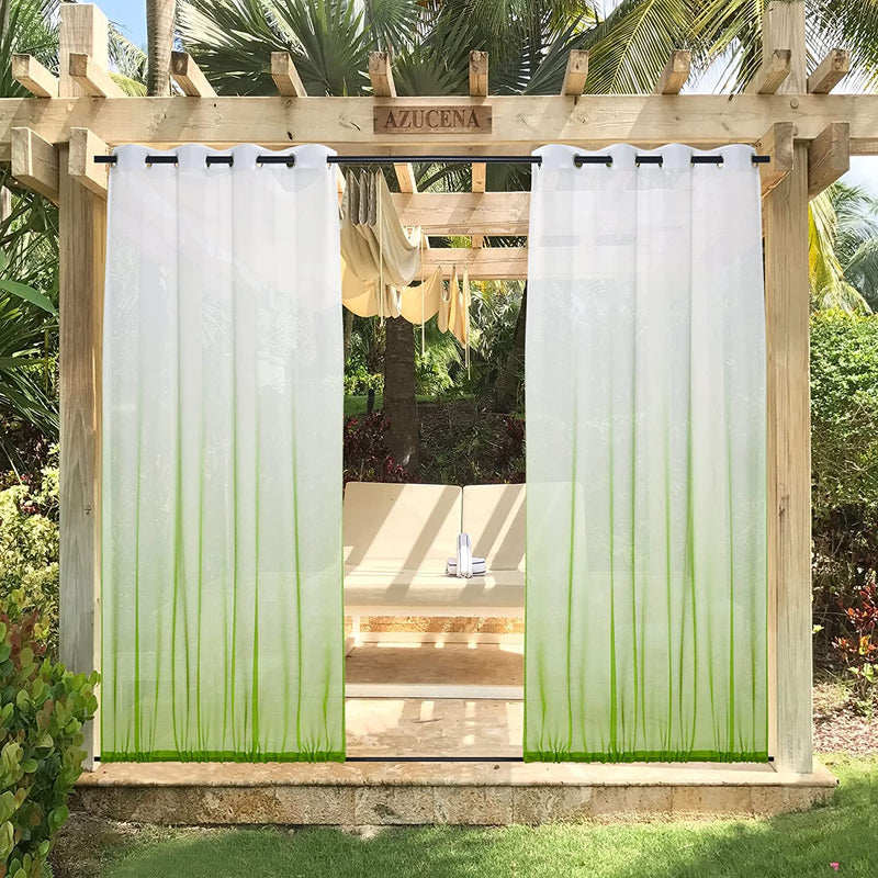 NICETOWN 2 Panels Waterproof White & Turquoise Ombre Outdoor Sheer Patio Curtains, Rustproof Grommet Linen Vertical Drapes Semi Sheer for Pool / Cabana, W54 X L84 Home & Garden > Decor > Window Treatments > Curtains & Drapes NICETOWN Green W54 x L108 | 2 PCs 