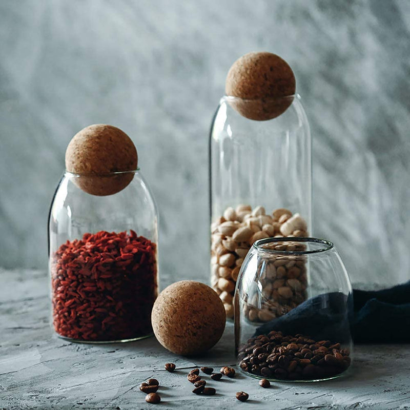 MOLFUJ 550Ml/18Oz Glass Storage Container with Ball Cork, Cute Decorative Organizer Bottle Canister Jar with Air Tight Wood Lid for Food, Coffee, Candy, Bathroom Apothecary Cotton Swab Qtip Holder Home & Garden > Decor > Decorative Jars MOLFUJ   