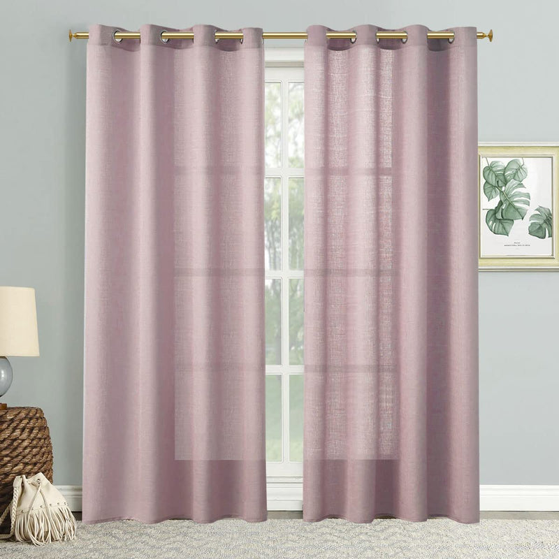 SOFJAGETQ Light Grey Sheer Curtains, Linen Look Semi Sheer Curtains 84 Inches Long, Grommet Light Filtering Casual Textured Privacy Curtains for Living Room, Bedroom, 2 Panels (Each 52 X 84 Inch Home & Garden > Decor > Window Treatments > Curtains & Drapes SOFJAGETQ Dusty Pink 52W x 84L 