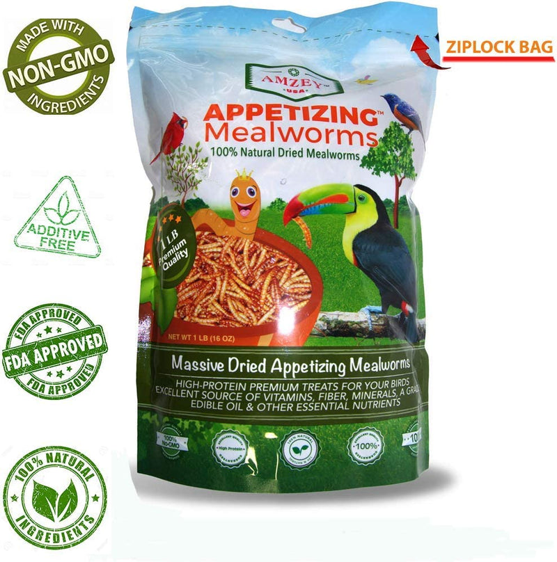 Amzey Dried Mealworms 1 LB, 100% Natural for Chicken Feed, Bird Food, Fish Food, Turtle Food, Duck Food, Reptile Food, Non-Gmo, No Preservatives, High Protein and Nutrition, Zipped Bag Animals & Pet Supplies > Pet Supplies > Bird Supplies > Bird Food Amzey   
