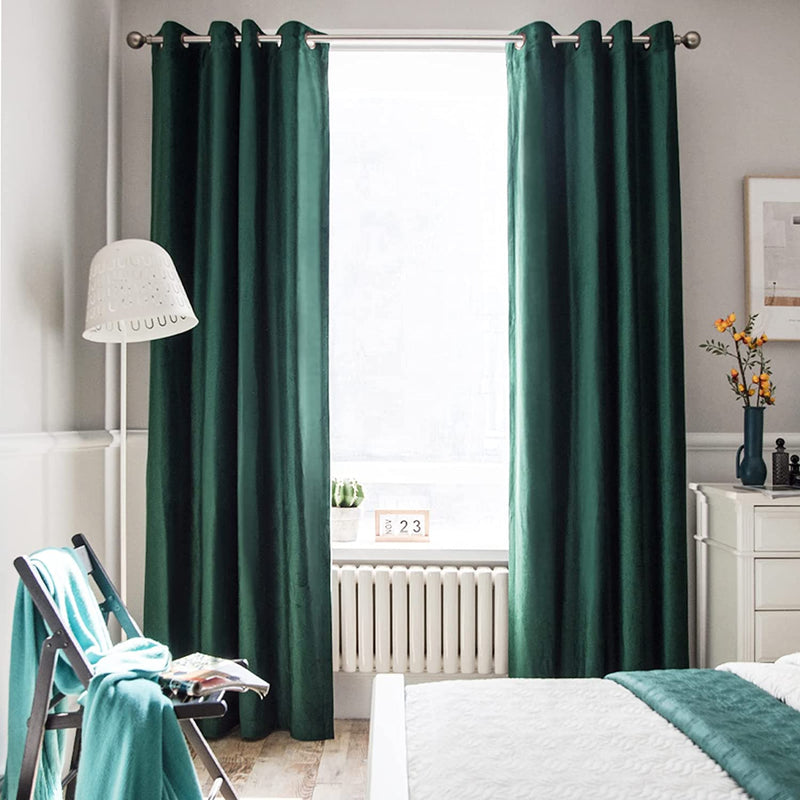 Melodieux 100% Blackout Velvet Curtains for Bedroom Living Room - Super Soft - Thermal Insulated Drapes with Black Liner, 52 by 63 Inch, Green (2 Panels) Home & Garden > Decor > Window Treatments > Curtains & Drapes Melodieux Green 52x96 Inch 