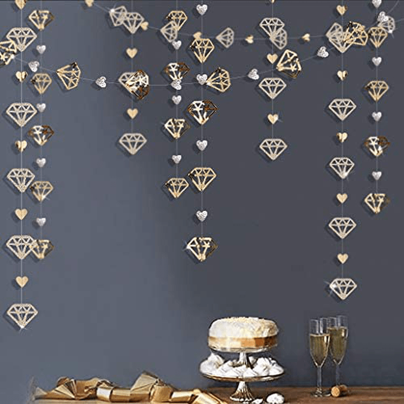 52Ft Valentines Day Champagne Gold Diamond Heart Garland Paper Hanging Streamer Banner for Engagement Anniversary Mother'S Day Bachelorette Wedding Bridal Shower Hen Birthday Party Decoration Supplies Arts & Entertainment > Party & Celebration > Party Supplies pinkblume   