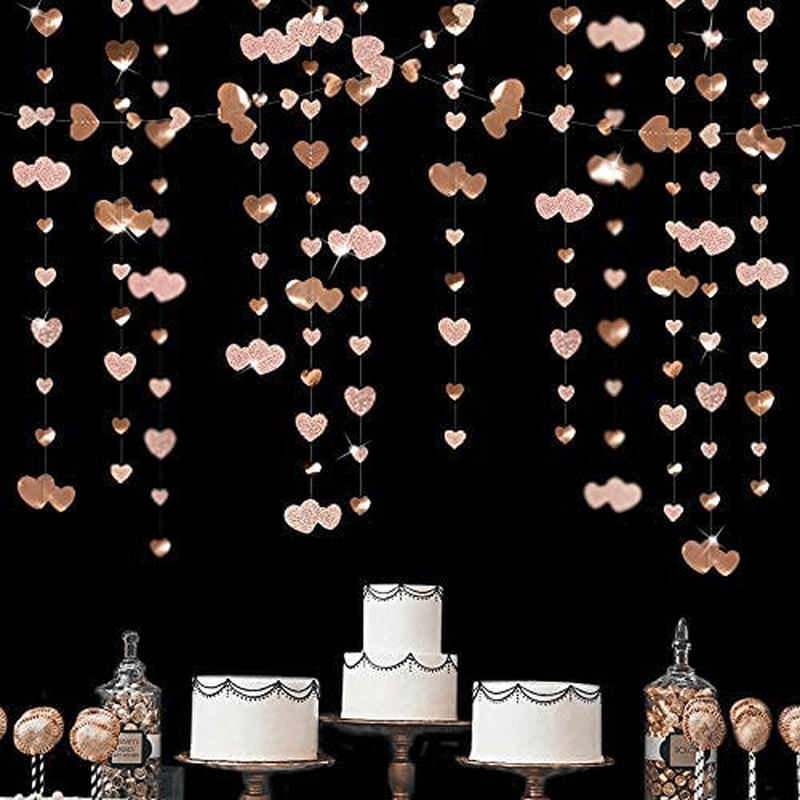 52Ft Valentines Day Champagne Gold Heart Garland Metallic Glitter Paper Love Heart Streamer Banner for Anniversary Mother'S Day Engagement Bridal Shower Wedding Bachelorette Party Decorations Arts & Entertainment > Party & Celebration > Party Supplies pinkblume   