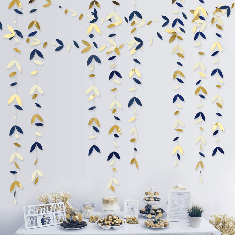 52Ft Valentines Day Navy Blue Gold Love Heart Garland Royal Blue Gold Hanging Streamer Banner for Anniversary Mother'S Day Bachelorette Engagement Wedding Bridal Baby Shower Birthday Party Decorations Arts & Entertainment > Party & Celebration > Party Supplies pinkblume Leaf Garland  