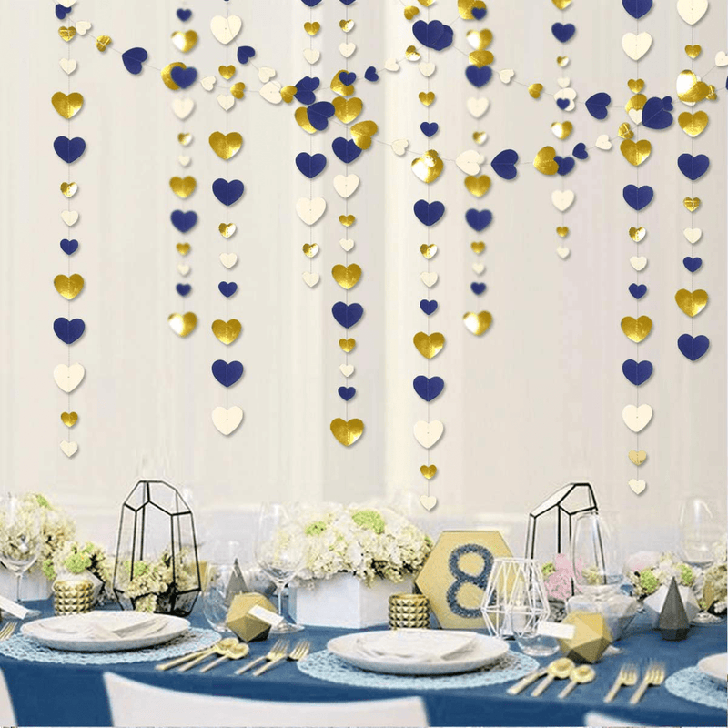 52Ft Valentines Day Navy Blue Gold Love Heart Garland Royal Blue Gold Hanging Streamer Banner for Anniversary Mother'S Day Bachelorette Engagement Wedding Bridal Baby Shower Birthday Party Decorations Arts & Entertainment > Party & Celebration > Party Supplies pinkblume   