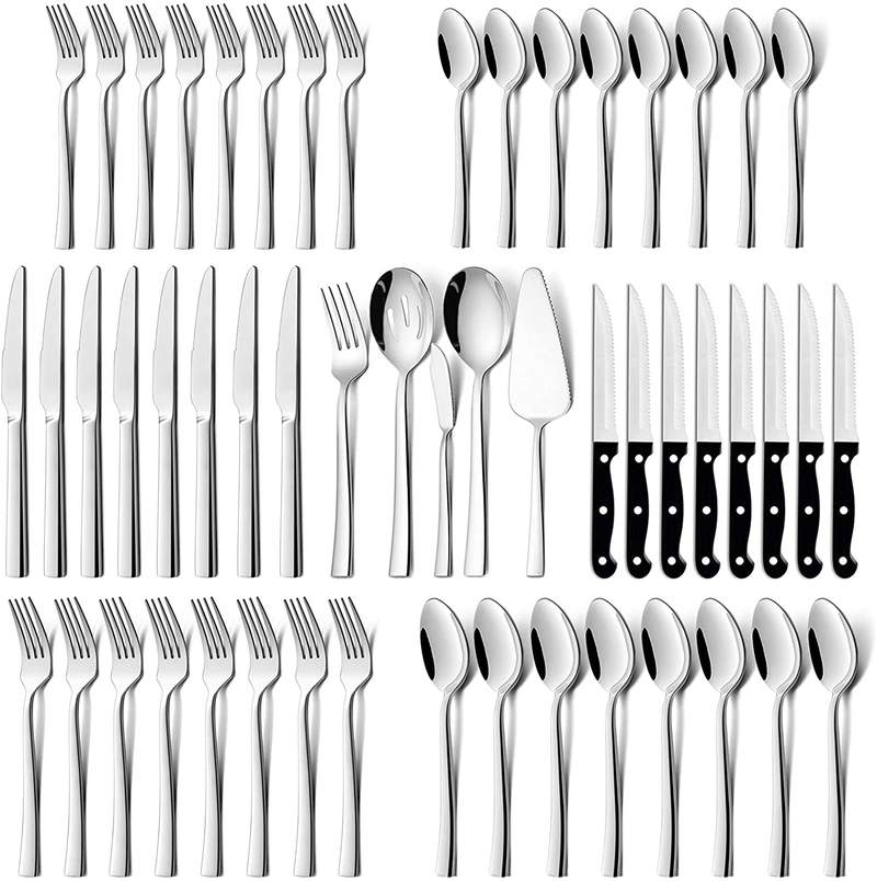 53-Piece Silverware Set with Steak Knives, HaWare Stainless Steel Sturdy Flatware Serving Utensils, Modern Design Cutlery Tableware for Home Holiday Gift, Dishwasher Safe-Servive for 8