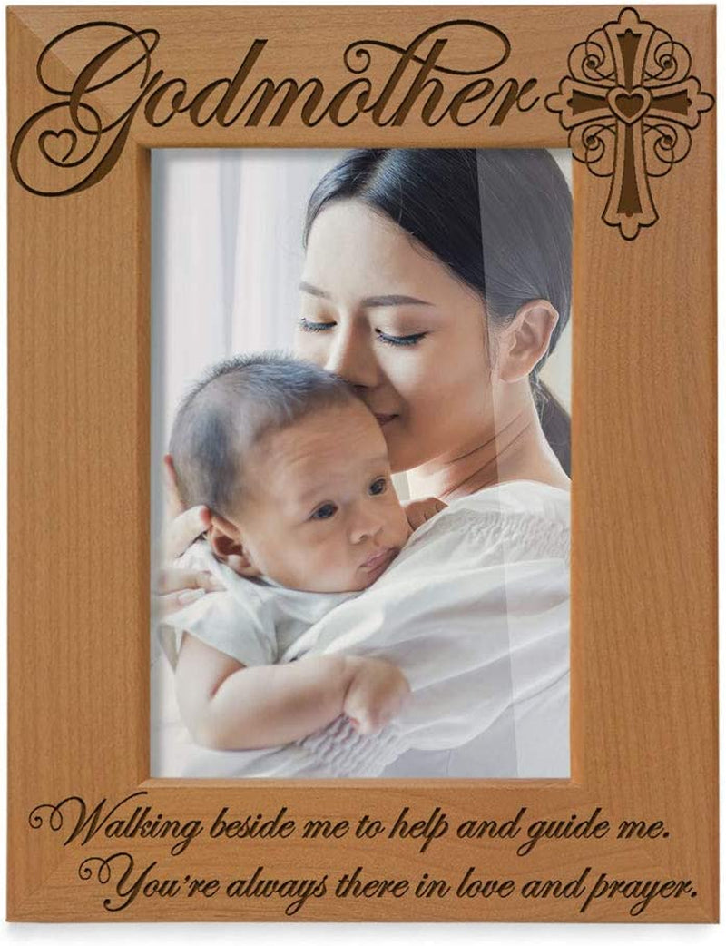 KATE POSH - Godmother Engraved Natural Wood Picture Frame, Cross Decor, Godmother Gift from Godchild, Baptism Gifts, Religious Catholic Gifts, Thank You Gifts (5" X 7" Horizontal) Home & Garden > Decor > Picture Frames KATE POSH 4x6 Vertical (Godmother)  