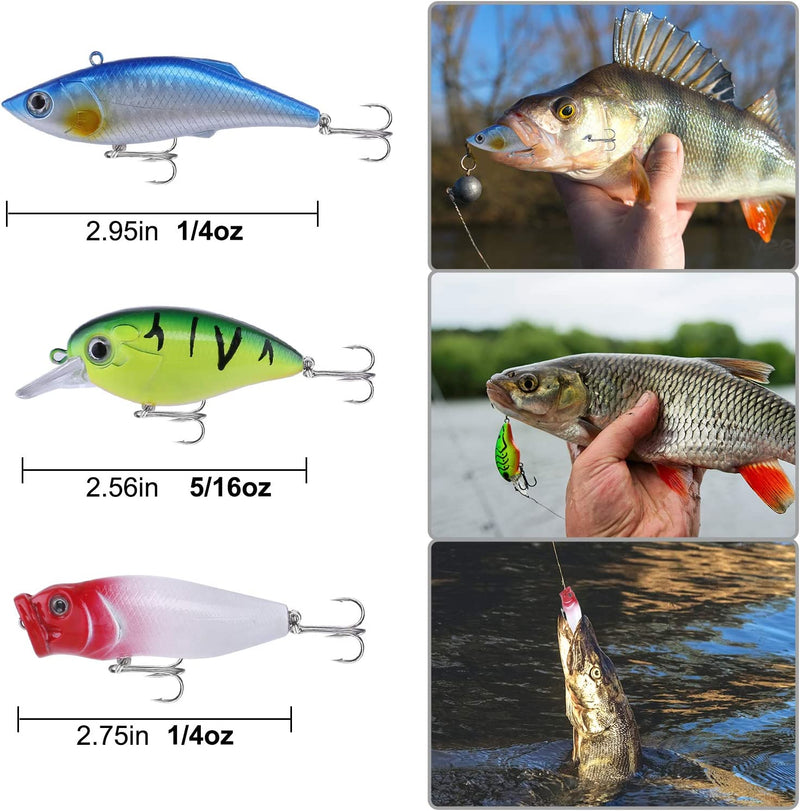 PLUSINNO 78Pcs Freshwater Fishing Lures Baits Tackle Kit, Fishing Accessories with Spoon Lures, Crankbait, Soft Plastic Worms, Spinnerbaits, Jigs, Fishing Hooks, Topwater Lures for Bass, Trout, Salmon