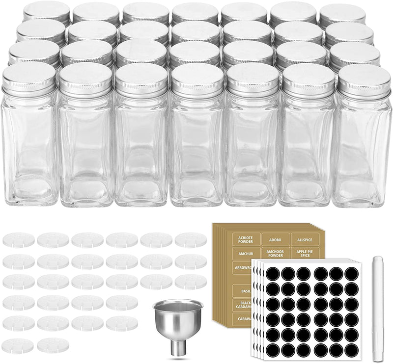 Spice Jars, 28 Pack 3.5 OZ Ultra Clear Glass Spice Jars with 324 Labels, Shaker Lids and Airtight Metal Caps, Empty Reusable Square Seasoning Storage Bottle Jars Home & Garden > Household Supplies > Storage & Organization Antimbee   