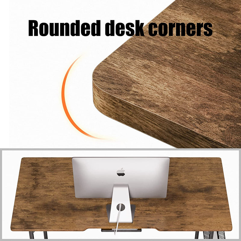 PAMRAY 55'' Rounded Corner Home Office Desk with Thickened Bottom Crossbar and Cable Trough & Cable Management Simple Computer Desk for Work and Gaming, Vintage Brown Home & Garden > Household Supplies > Storage & Organization PAMRAY   