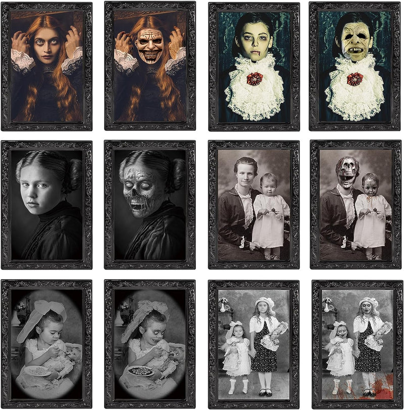 Halloween Decorations Indoor Scary Wall Decor, 3Pack 3D Changing Face Moving Picture Frames Portrait, Gothic Horror Poster Castle Haunted House Mansion Decor Decoration Party Supplies  Lansian Style E (6 Pack)  