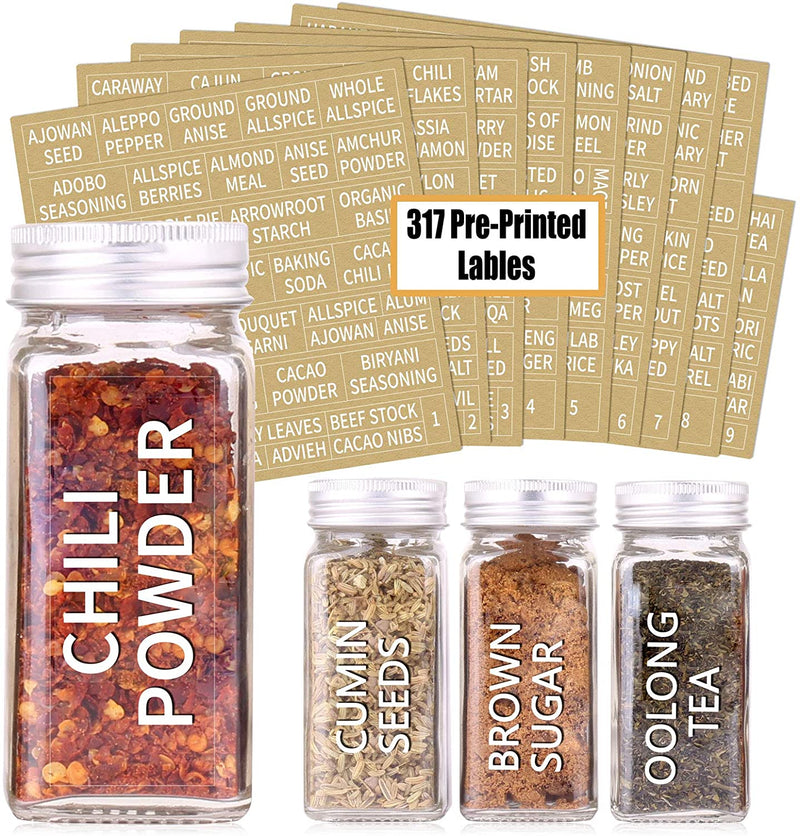 SWOMMOLY 48 Glass Spice Jars with 703 Spice Labels, Chalk Marker and Funnel Complete Set. 48 Square Glass Jars 4OZ, Airtight Cap, Pour/Sift Shaker Lid Home & Garden > Decor > Decorative Jars SWOMMOLY   