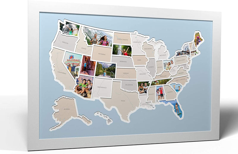 Thunder Bunny Labs 50 States USA Photo Map - Frame Optional - Made in America (Driftwood, Black Frame) Home & Garden > Decor > Picture Frames Thunder Bunny Labs Caribbean White Frame 