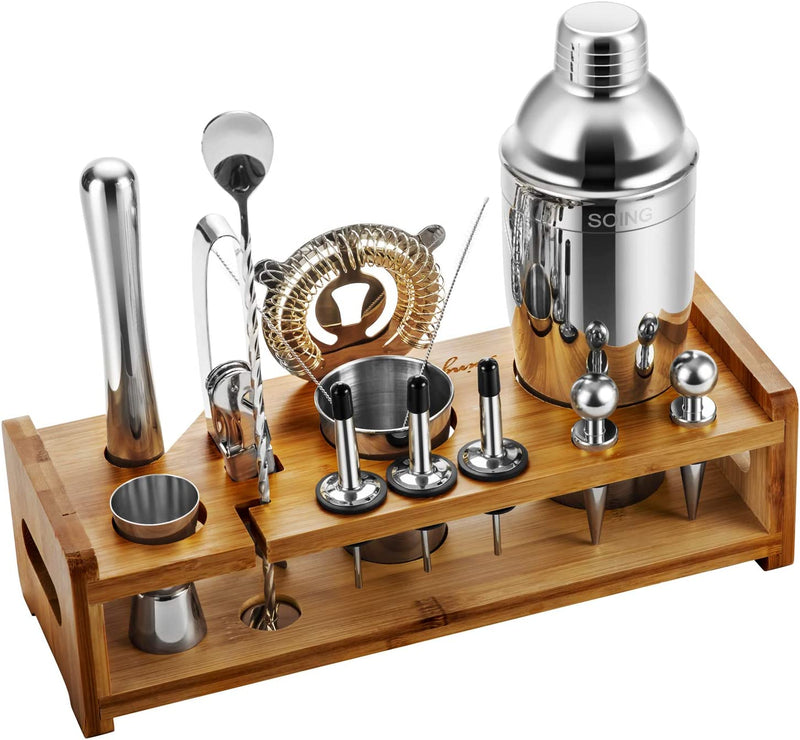 SOING 24-Piece Bartender Kit with Stand,Perfect Mixology Bar Kit Cocktail Shaker Set for Drink Mixing,Stainless Steel Bar Tools with All Needed Accessories,Recipes Home & Garden > Kitchen & Dining > Barware SOING Silver  