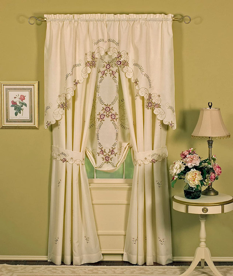 Today'S Curtain Verona Reverse Embroidery Tie-Up Shade, 63", Ecru/Rose Home & Garden > Decor > Window Treatments > Curtains & Drapes Today's Curtain Ecru/Rose Panel Pair 80"W X 72"L 