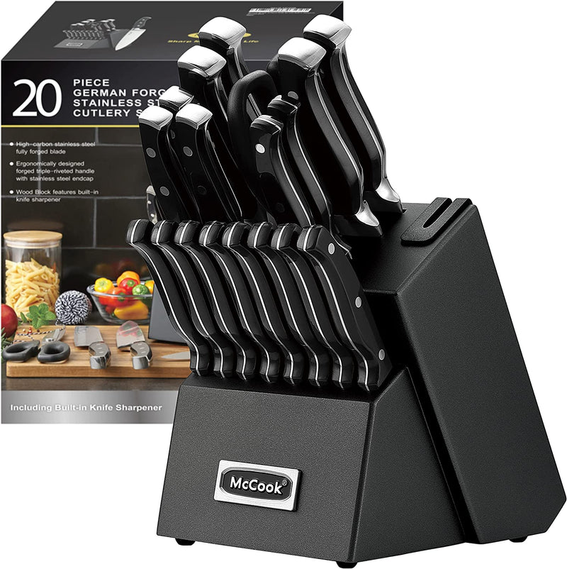 Mccook® MC25A Knife Sets,15 Pieces German Stainless Steel Kitchen Knife Block Set with Built-In Sharpener Home & Garden > Kitchen & Dining > Kitchen Tools & Utensils > Kitchen Knives McCook Black/Black 20 Pieces 