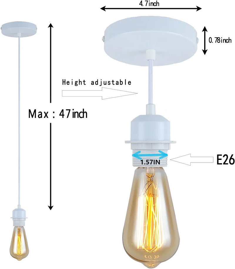 Industrial Mini Pendant Light Kit, E26 Base Vintage Style White Cord Hanging Light Fixture,Be Applicable Overhead Lamps for Farmhouse Bedroom Home Lighting Ceiling Chandelier Decors (White) Home & Garden > Lighting > Lighting Fixtures Yzyaxsaa   