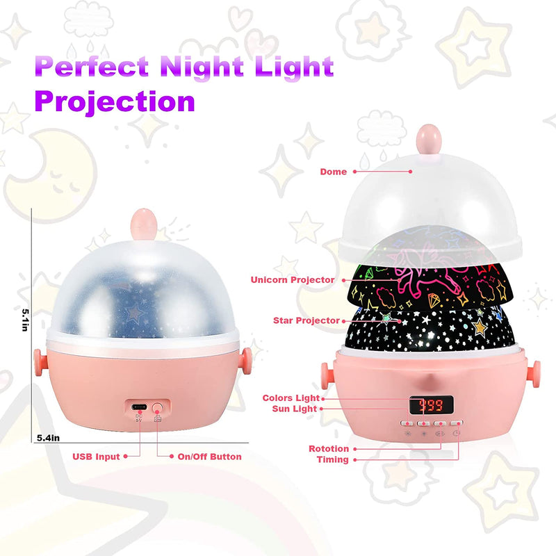 DQMOON Night Light for Kids,Projection and Night Light Mode 360° Rotation Lamp with 16 Colorful,Toddler Chidlren Nursery Room Light for Boys Girls (Timer Pink)