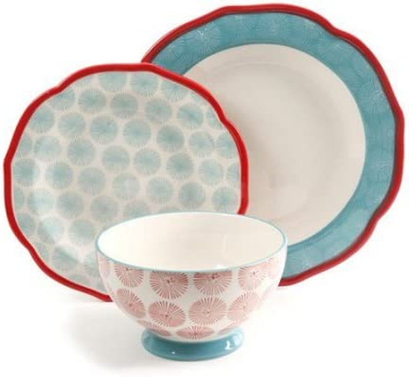 Happiness Rim Scalloped 12-Piece Dinnerware Set, Red, the Pioneer Woman Home & Garden > Kitchen & Dining > Tableware > Dinnerware The Pioneer Woman   