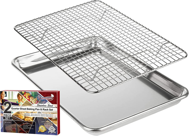 Half Baking Sheet & Cooling Rack - 1/2 Aluminum Baking Pan with Stainless Steel Wire Rack Set - Large Cookie Sheets for Baking - Baking Sheets for Oven Sheet Pan Tray & Rack - 13.1" X 17.9" Home & Garden > Kitchen & Dining > Cookware & Bakeware KITCHENATICS Quarter Sheet Set  