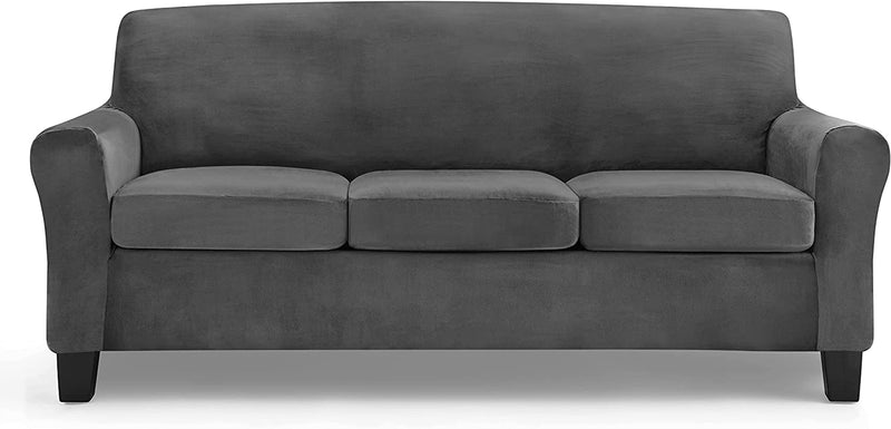 MCOLIMA Sofa Covers for 3 Cushion Couch Velvet Sofa Slip Cover 4 Piece Stretch Couch Covers for 3 Seater Sofa,Large Navy Blue Home & Garden > Decor > Chair & Sofa Cushions MCOLIMA Grey Large 
