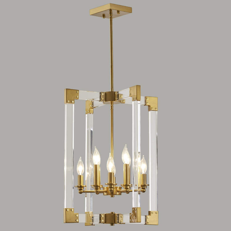 Acrylic Gold Chandelier, 4 Light Hanging Ceiling Light Fixture Rectangle Brass Gold Modern Chandelier for Dining Room, Bedroom, Foyer and Entryway Home & Garden > Lighting > Lighting Fixtures > Chandeliers Reaketon 8-Light  