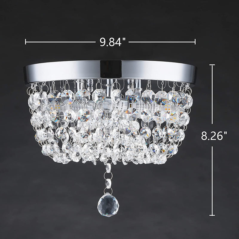 GLANZHAUS Fashion Designed Mini Style 9.84" Chrome Finish Crystal Ceiling Light, 2-Light Crystal Chandelier for Living Room Dining Room Bedroom Home & Garden > Lighting > Lighting Fixtures > Chandeliers GLANZHAUS   