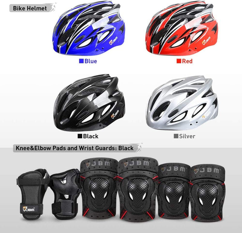 JBM 7 Pieces Protective Gear Set - Bike Helmet for Adult Knee&Elbow Pads and Wrist Guards, Adjustable Cycling Helmet with Visor Safety Pad Set Outdoor Sports Protective Gear Set (Black, Adult)