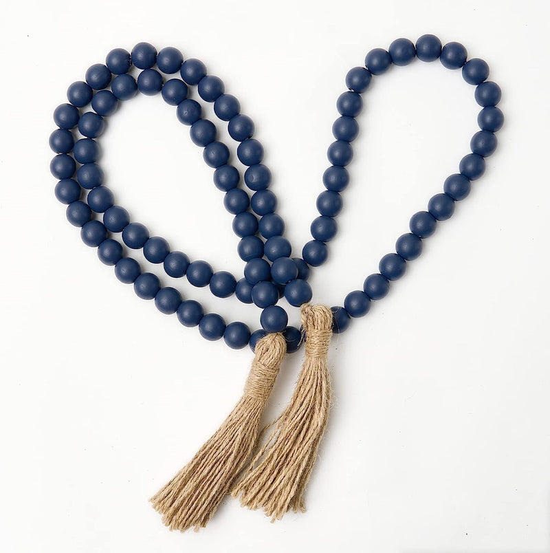 OMISHE 59In Wood Bead Garland with Tassels, Wooden Beads Garland, Decorative Beads Garland Decor, Farmhouse Beads Garland for Wall Hanging Home Festival Decor, Aqua, Teal  OMISHE Navy Blue  