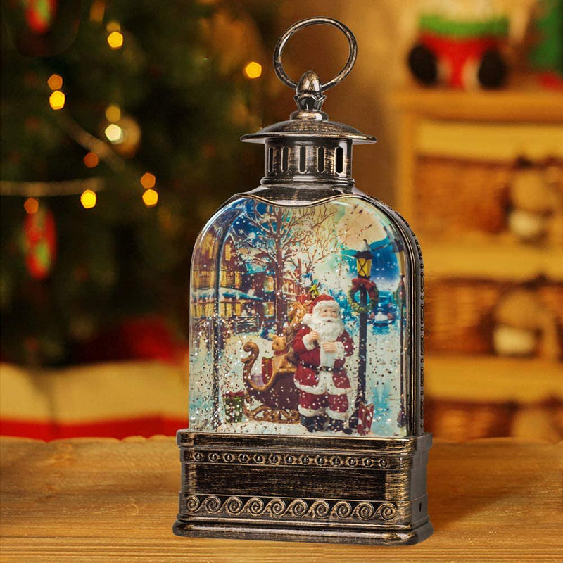 Christmas Snow Lantern with Music, Battery Operated Lighted Swirling Glitter Water Lantern with Timer for Christmas Home Decoration, Black Christmas Tree Home Home & Garden > Decor > Seasonal & Holiday Decorations& Garden > Decor > Seasonal & Holiday Decorations Kanstar Santa A  