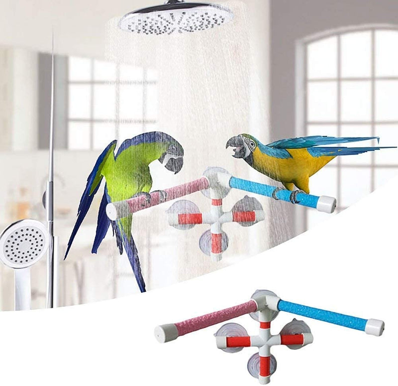 Hypeety Portable Suction Cup Bird Window and Shower Perch Toy for Bird Parrot Macaw Cockatoo African Greys Budgies Parakeet Bath Double Stand Perch Toy Animals & Pet Supplies > Pet Supplies > Bird Supplies Hypeety   