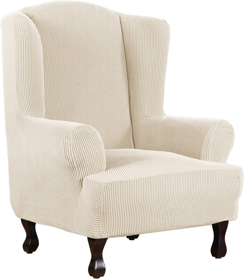H.VERSAILTEX Wing Chair Slipcover Chair Covers for Wingback Chairs Wingback Chair Covers Slipcovers 1 Piece Stretch Sofa Cover Furniture Protector Soft Spandex Jacquard Checked Pattern, Chocolate Home & Garden > Decor > Chair & Sofa Cushions H.VERSAILTEX Natural 1 