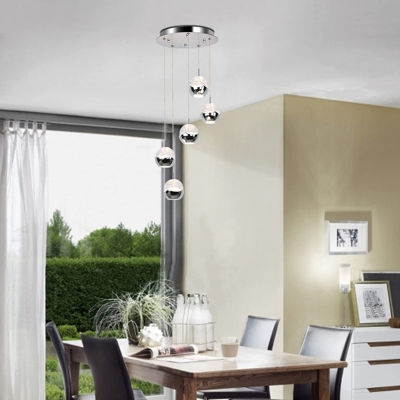 Pendant Lights Fixture, 5-Light Led-Integrated Pendant Lamp, Premium Bubble Globe with Chromed Finished, 4000K, 30W (180 Watt Equivalent) CRI 90+, 2250Lm, ETL Listed Home & Garden > Lighting > Lighting Fixtures hykolity   
