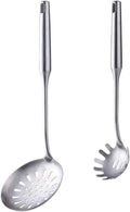 Soup Ladle & Wok Spatula & Slotted Spatula, BUY&USE 3 Pcs Stainless Steel Kitchen Utensil Set, Vacuum Ergonomic Handle Cooking Tools Home & Garden > Kitchen & Dining > Kitchen Tools & Utensils BUY&USE Silver Skimmer Spoon + Spaghetti spoon 
