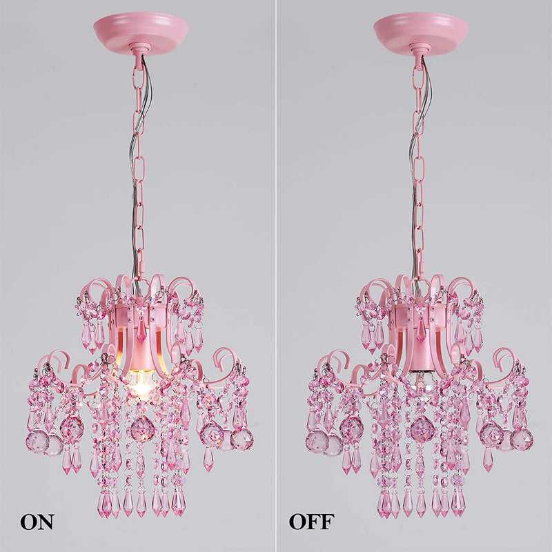 Q&S Mini Crystal Chandelier, Modern Pink Chandelier,Small Hanging Light Fixture for Princess Room Dressing Room Bathroom Clothing Store Salon W11.8 1 Light E26. UL Listed Home & Garden > Lighting > Lighting Fixtures > Chandeliers Aideng   