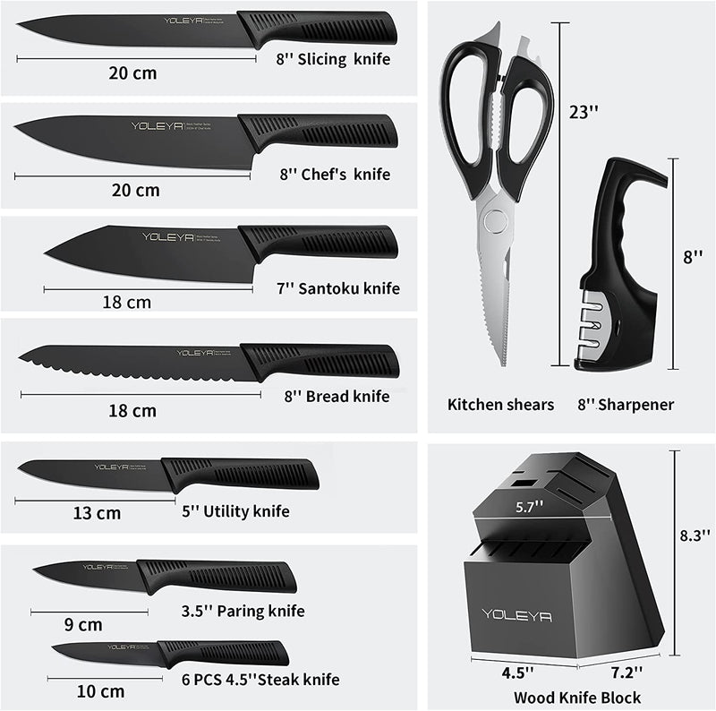 Knife Set,Yoleya 15 Pieces Kitchen Knife Set Non Stick Coating Knife Set with Block,Professional Knives Set for Kitchen Home & Garden > Kitchen & Dining > Kitchen Tools & Utensils > Kitchen Knives YOLEYA   