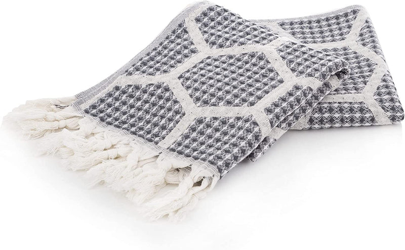 Natural U | Turkish Hand Towel Set of 2 | 100% Cotton, 16.5 X 37 Inches | Decorative Bathroom Peshtemal Towel for Hand, Face, Hair, Tea, Dishcloth, Kitchen, Bath and Farmhouse (ST2LATTE) Home & Garden > Linens & Bedding > Towels NAUU Store Honeycomb- Dark Grey  
