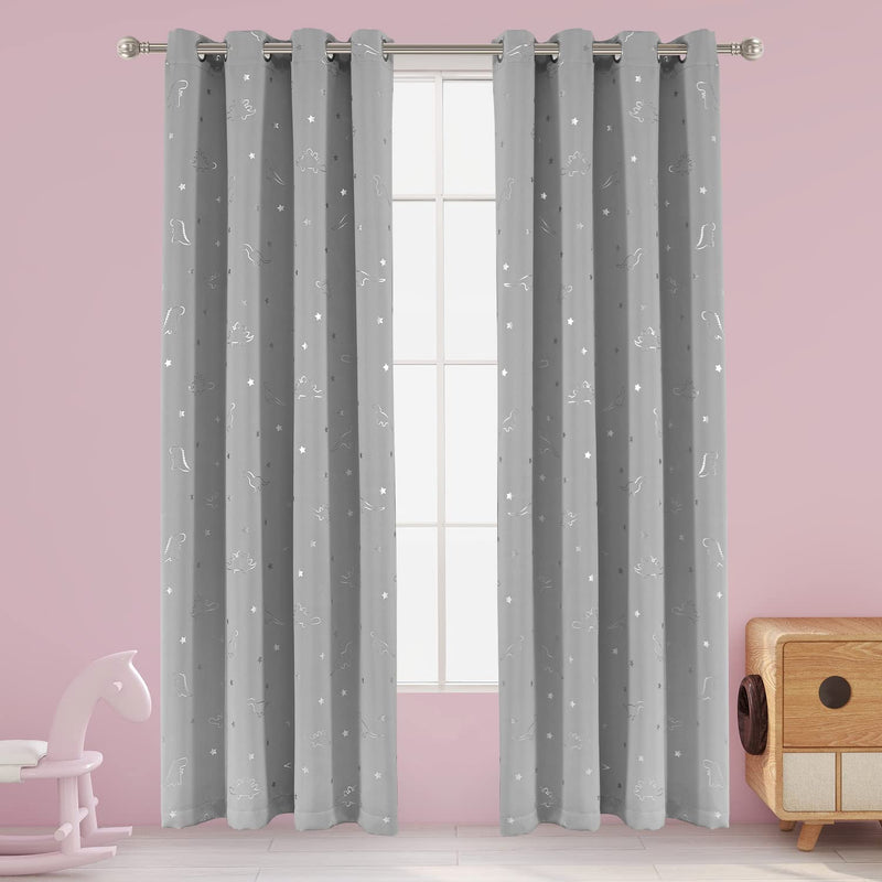 LORDTEX Dinosaur and Star Foil Print Blackout Curtains for Kids Room - Thermal Insulated Curtains Noise Reducing Window Drapes for Boys and Girls Bedroom, 42 X 84 Inch, Grey, Set of 2 Panels Home & Garden > Decor > Window Treatments > Curtains & Drapes LORDTEX Light Grey 52 x 84 inch 