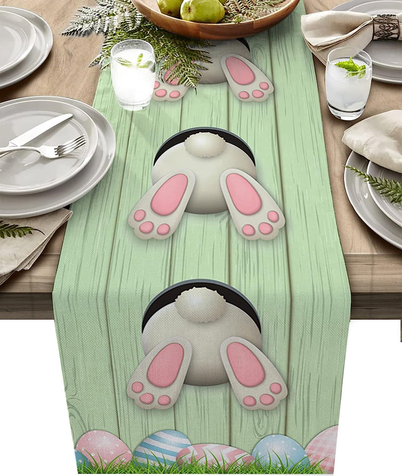 Easter Cotton Linen Table Runner Dresser Scarves,Bunny Tail Easter Eggs Rabbit Spring Flowers Table Runners for Dinning Table,Farmhouse Kitchen Decor,Holiday Parties Dinner Decoration-13X70 Inch Home & Garden > Decor > Seasonal & Holiday Decorations Artwork Store Easterase0858 18x72inch 