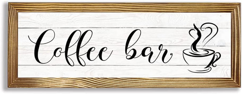 Maoerzai Coffee Bar Signs, Wood Grain Background Printed Coffee Bar Decor Accessories, Rustic Home Decor Coffee Wall Art Plaque, Family Bar Kitchen Living Room Wall Decor. (16 X 6 Inch, White-Coffee Bar Sign)