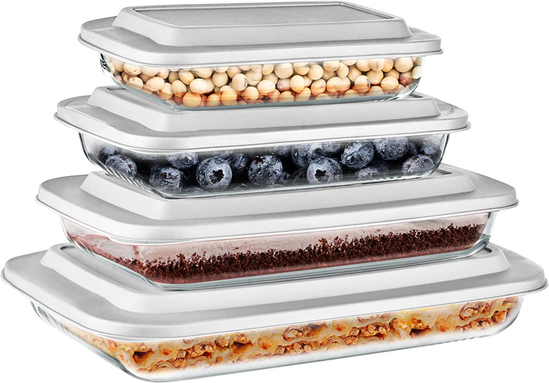 Rectangular Glass Bakeware Set - 4 Sets of High Borosilicate with PE Lid, Heat-Resistant, Non-Slip Design, Convenient to Use & Easy to Clean, Elegant Design, Color White - SL4PBK22 Home & Garden > Kitchen & Dining > Cookware & Bakeware SereneLife White  