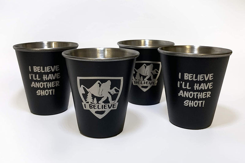 Sasquatch W/Redwood Tree Stainless Steel Shot Glass 4-Pack Home & Garden > Kitchen & Dining > Barware SQUATCH METALWORKS "I Believe I'll Have Another Shot!" (4-Pack)  
