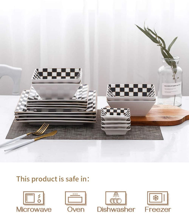 Porlien Checker 16-Piece Square Dinnerware Set for 4 with Side Dishes Home & Garden > Kitchen & Dining > Tableware > Dinnerware Porlien   