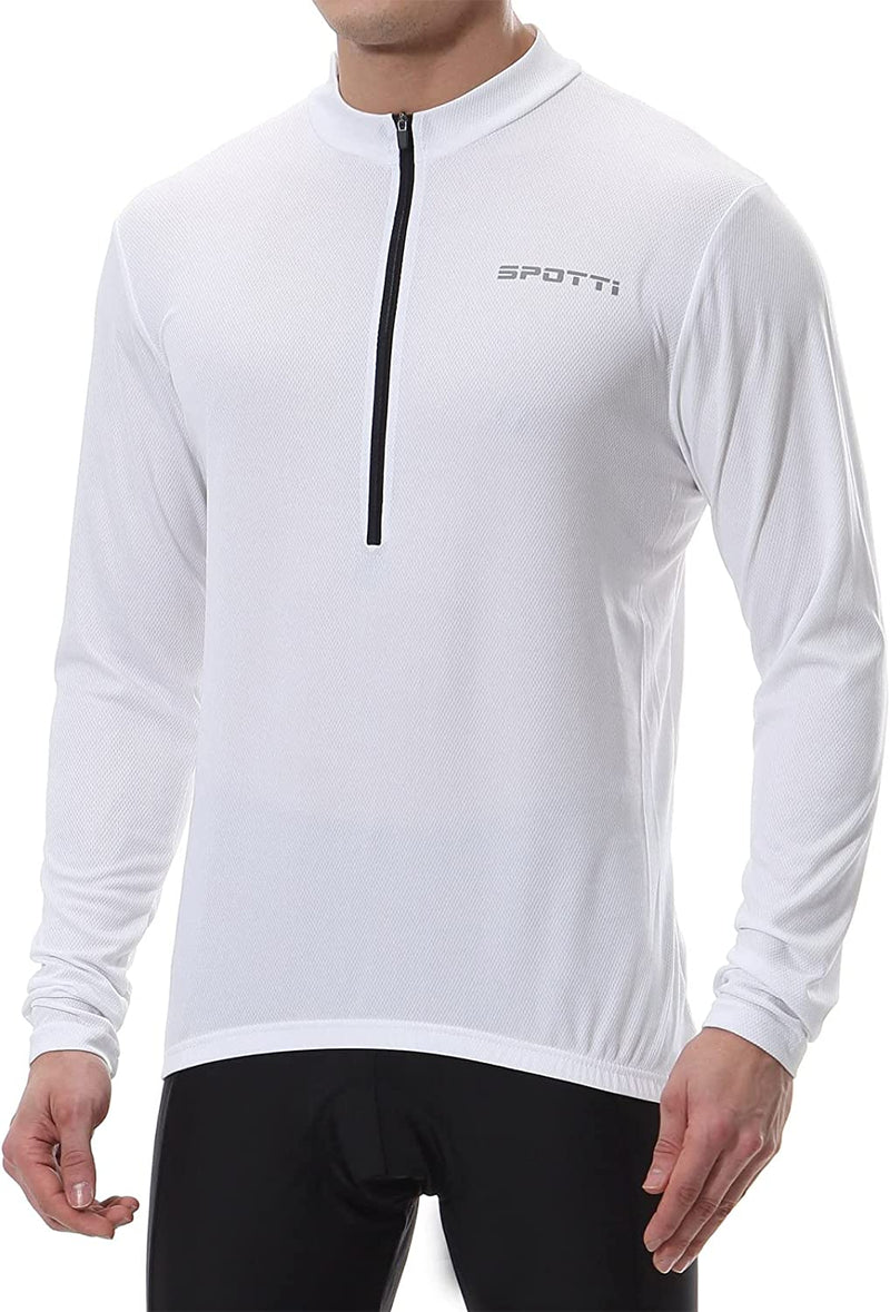 Spotti Men'S Cycling Bike Jersey Long Sleeve with 3 Rear Pockets - Moisture Wicking, Breathable, Quick Dry Biking Shirt Sporting Goods > Outdoor Recreation > Cycling > Cycling Apparel & Accessories Spotti White 3X-Large 